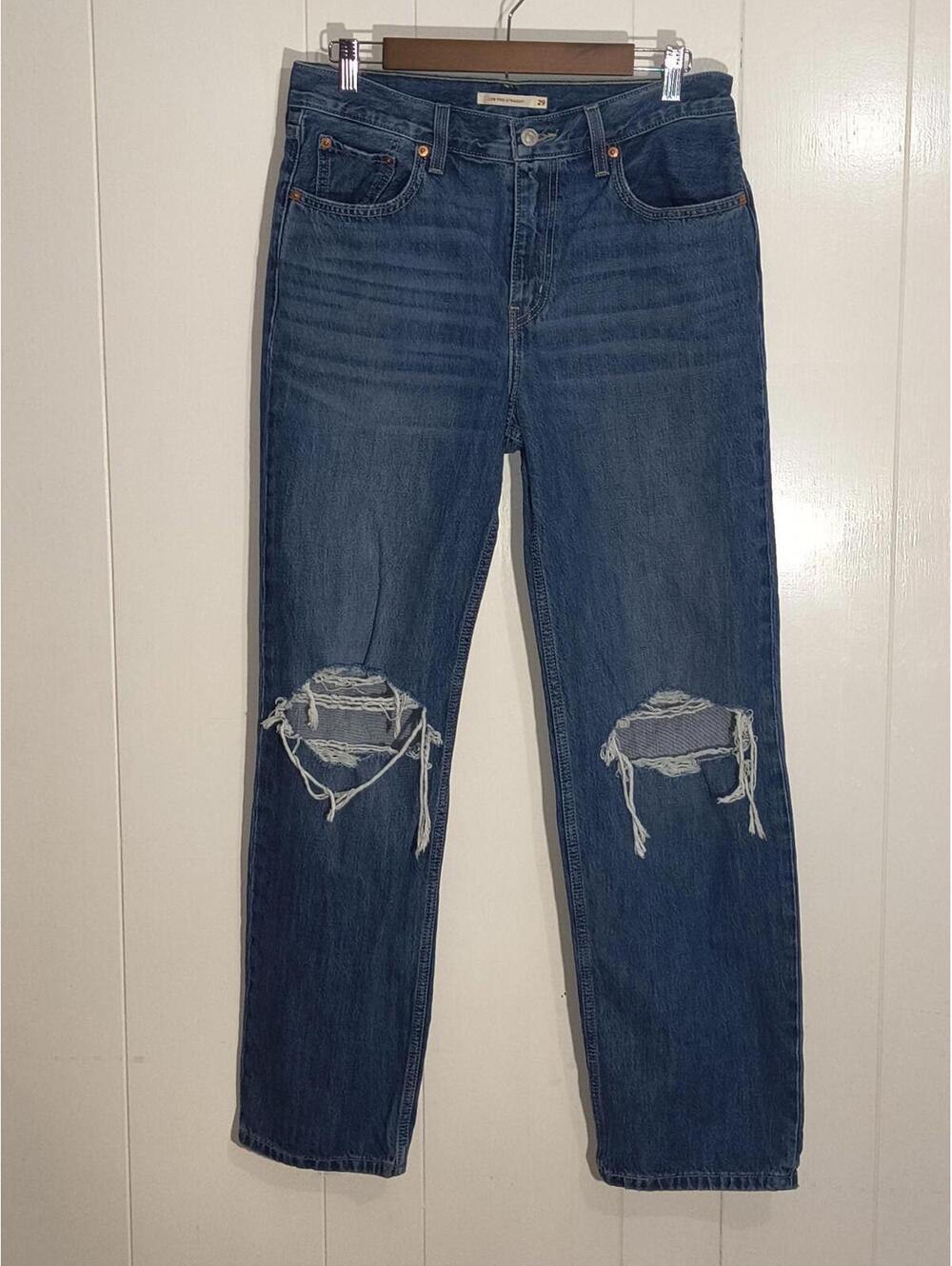 Levis Jeans Womens Sz 28 x30 Low Pro Straight Denim Distressed 100% Cotton Rigid